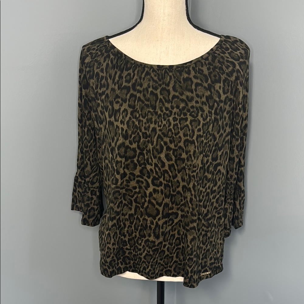 Michael Michael Kors Women’s Green Animal Print 3/4 Sleeve Top Sz M